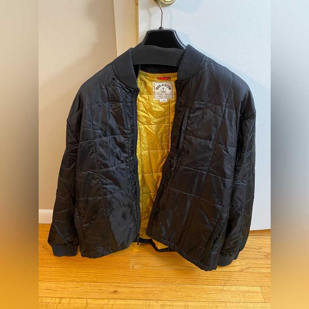 Iron & Resin Quilted Black Bomber Jacket with Gold Lining